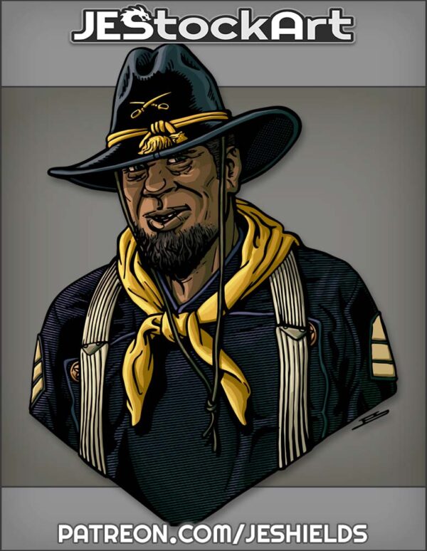 Middle Aged Buffalo Soldier With Dark Vestment In Hat by Jeshields