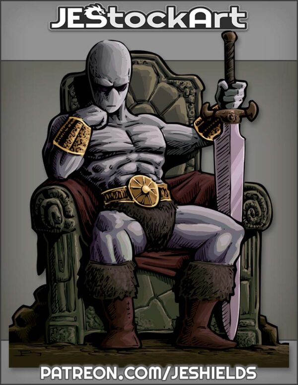 Alien Barbarian Thinking On Throne With Large Sword by Jeshields