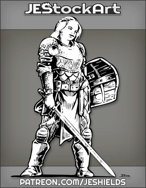 Armored Woman With Sword And Shield In Relaxed Stance by Jeshields