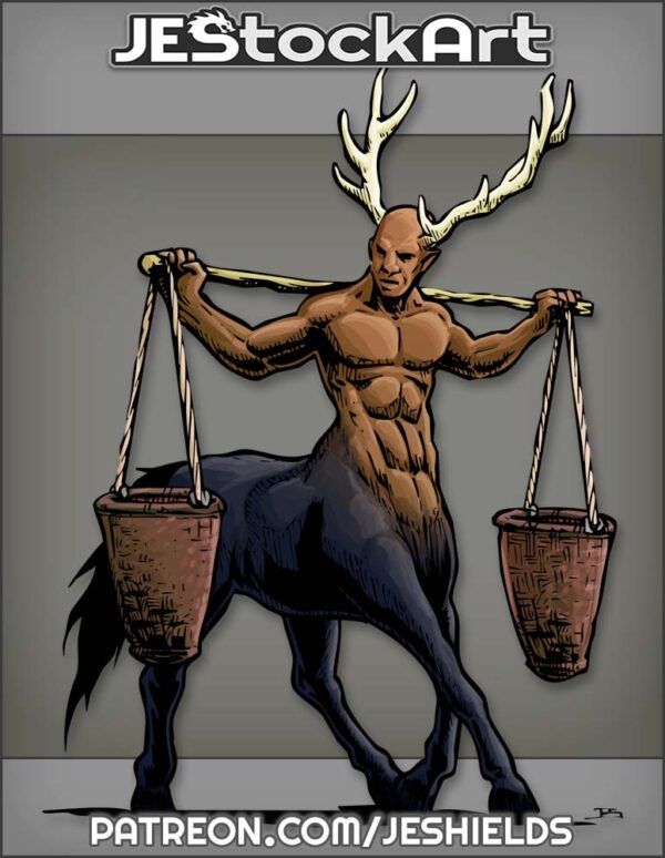 Bald Centaur With Deer Antlers Carrying Water by Jeshields