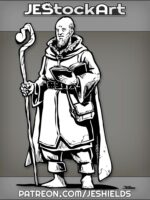 Bald Man In Cloak With Open Book And Curved Walking Cane by Jeshields