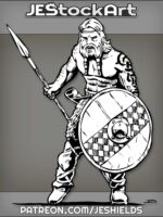 Celtic Warrior With Braided Beard Wields Shield And Spear by Jeshields