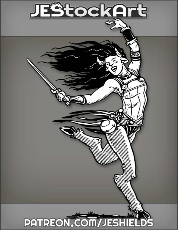 Dancing Female Satyr With Short Sword And Dark Hair by Jeshields