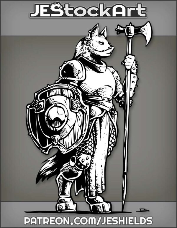 Female Gnoll Paladin With Nose Ring And Tail Wields Shield And Pollaxe by Jeshields