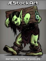 Female Goblin Captive In Stocks And Leg Chains by Jeshields