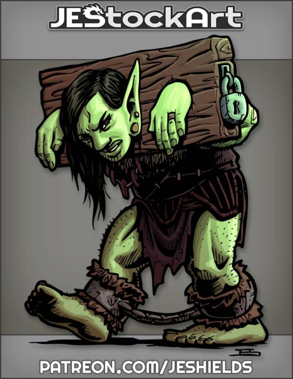 Female Goblin Captive In Stocks And Leg Chains by Jeshields