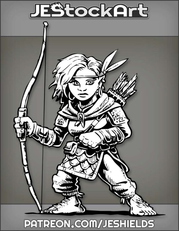 Female Halfling Ranger With Longbow Looks Behind by Jeshields