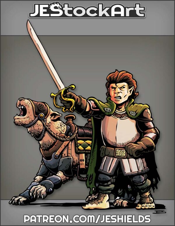 Halfling Warrior Wielding Sabre With Armored Dog Mount by Jeshields