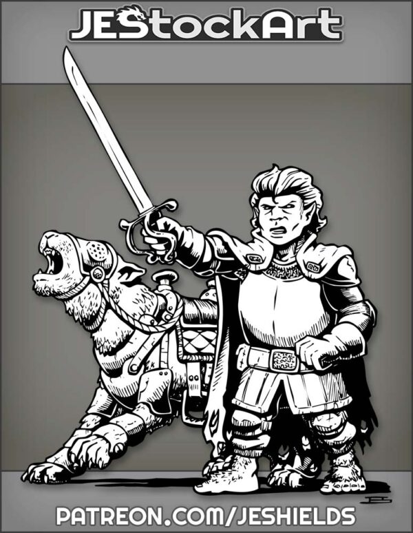 Halfling Warrior Wielding Sabre With Armored Dog Mount by Jeshields