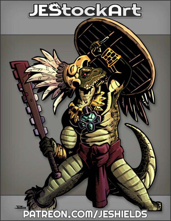 Lizardman With Aztec Eagle Warrior Gear by Jeshields