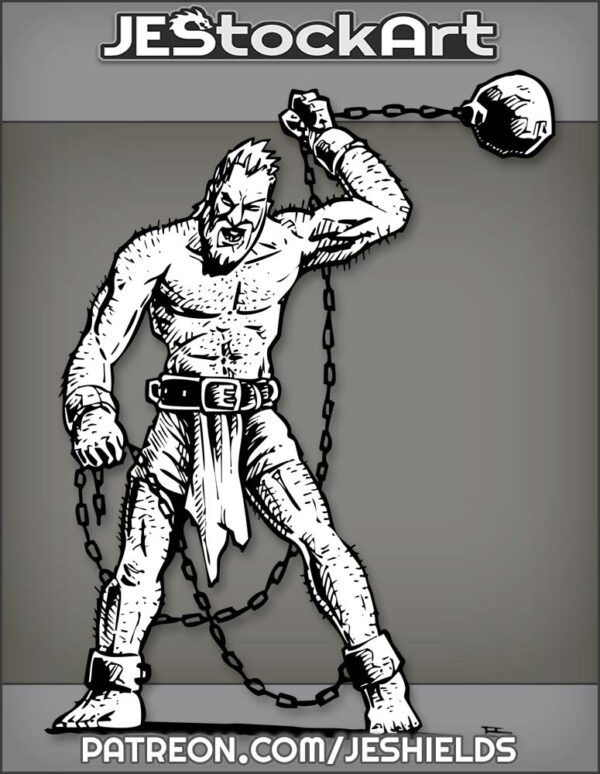 Prisoner In Loin Cloth Swinging Ball From Chain Overhead by Jeshields