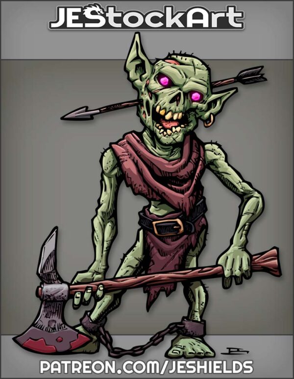 Rotting Goblin Zombie With Axe And Arrow Thru Head by Jeshields