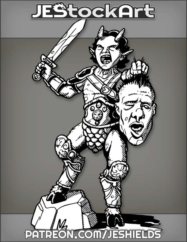 Satyr Gladiator Yelling And Holding Severed Giant Head by Jeshields