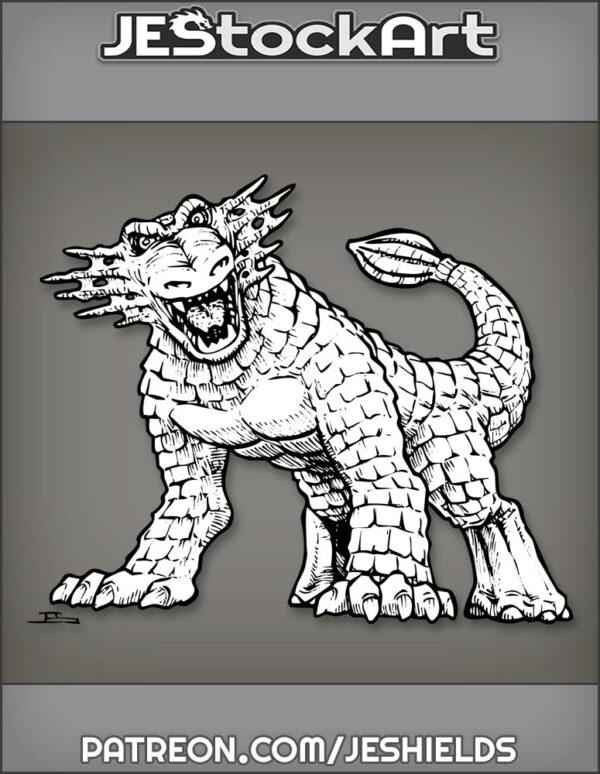 Scaled And Frilled Dinosaur Monster With Club Tail Inspired By The Chinasaur by Jeshields