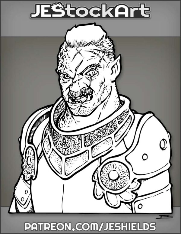 Scarred Half Orc Guard Captain In Armor by Jeshields