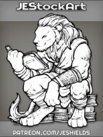 Seated Humanoid Lion Scholar Without Wings Reading Books by Jeshields