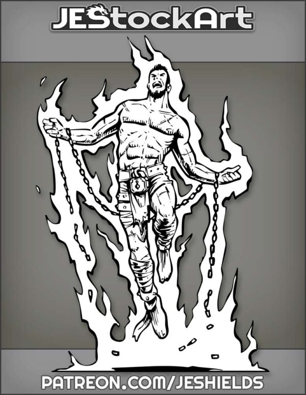 Supernatural Shackled Man In Chains Writhing In Flames by Jeshields