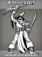Wizard With Flowing Beard And Staff Holding Bird Familiar by Jeshields