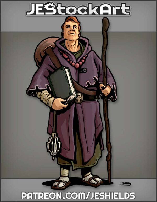 Young Traveling Monk With Pack Book And Staff by Jeshields