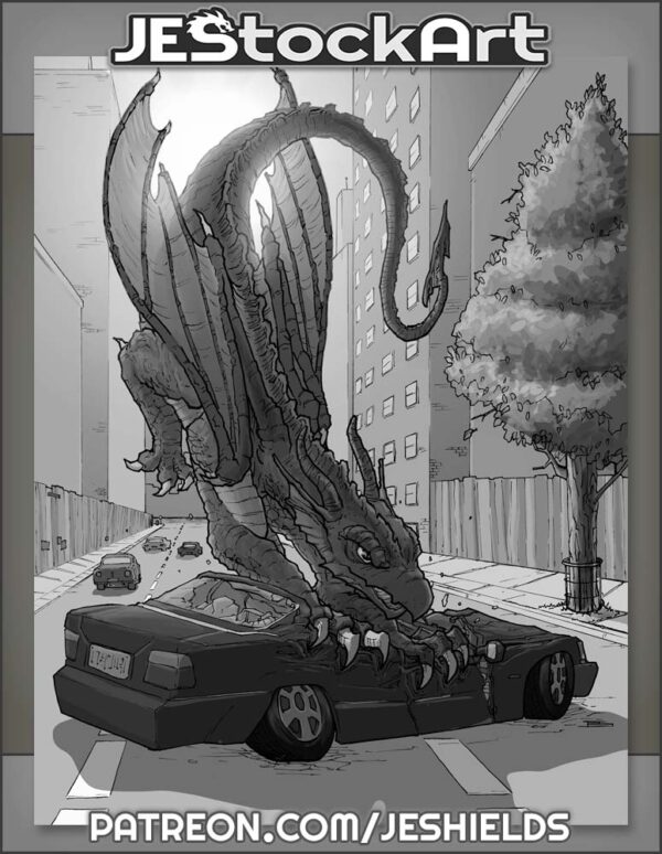 Flying Fantasy Dragon Crushes Car by Jeshields