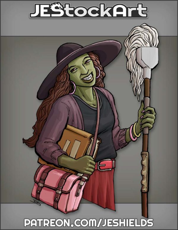 Modern Witch with Green Skin and Mop by Jeshields