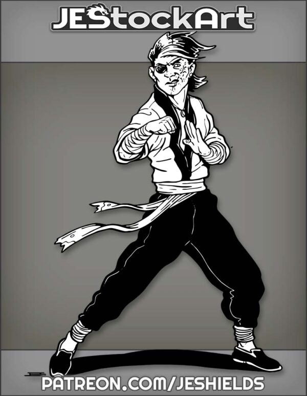 Scarred Martial Artist With Mullet And Earrings In Dark Pants by Jeshields