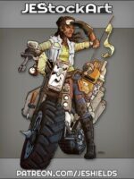 Female Mechanic On Motorcycle Looking In The Distance by Jeshields