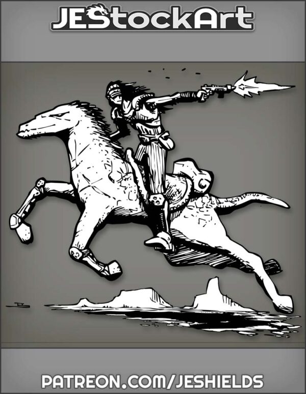 Cowboy Bandit Firing While Riding Alien Horse by Jeshields