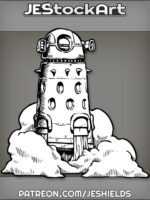 Floating Cylindrical Robot With Spikes And Cannons In Smoke by Jeshields