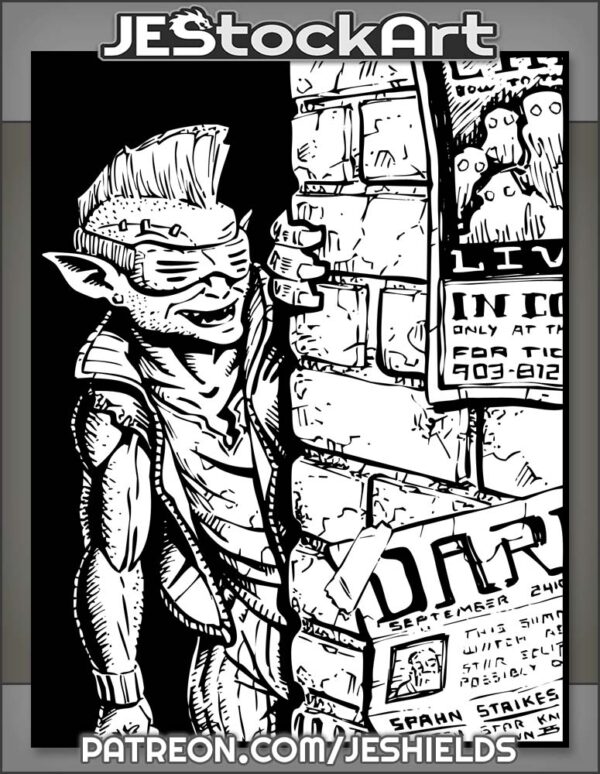 Goblin Punk With Mohawk And Visor Peers Out Of Alley by Jeshields