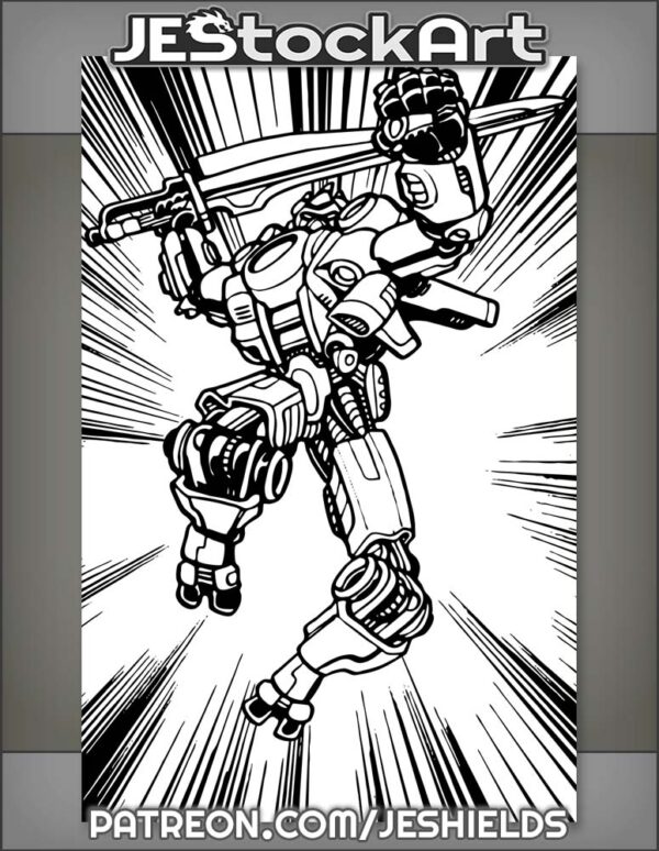 Jumping Transforming Robot Ninja With Sword And Action Lines by Jeshields