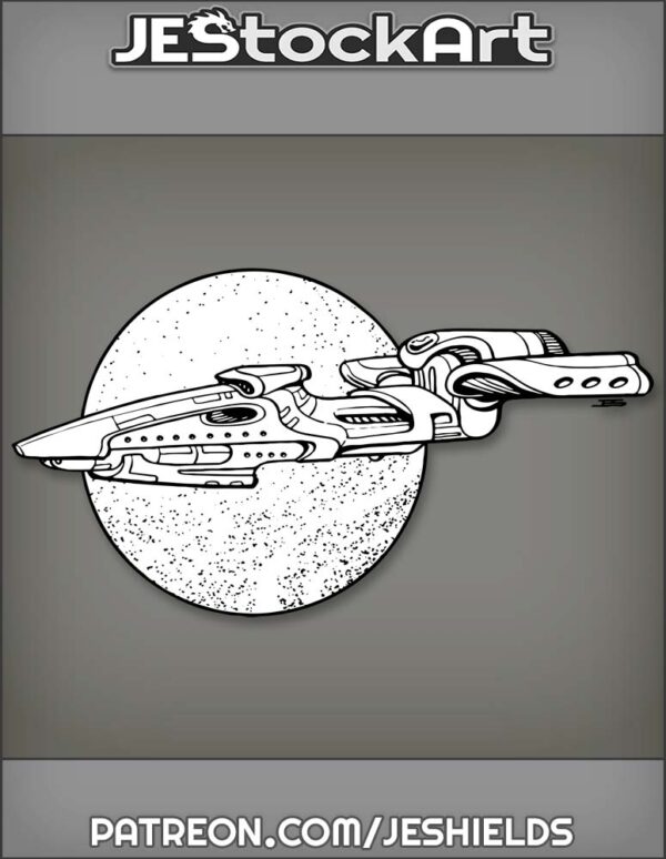 Long Spacecradt Floating In Front Of Moon by Jeshields