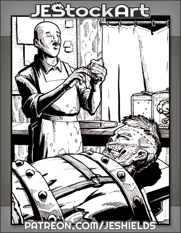 Scientist Experimenting With Captured Zombie In Lab by Jeshields