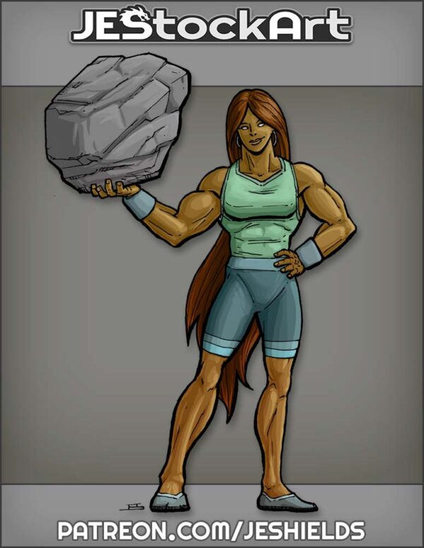 Muscular Heroine with Boulder by Jeshields