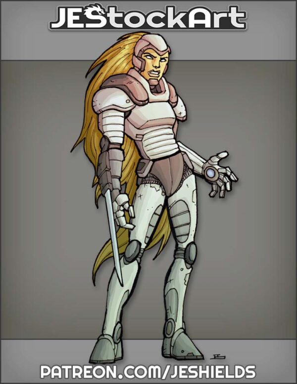 Woman with Cybernetic Armor and Blade by Jeshields