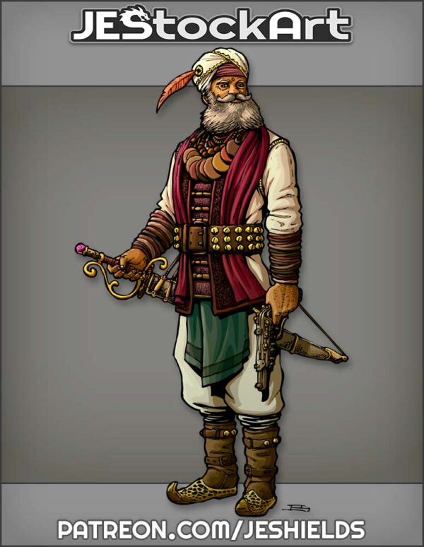 Eastern Diplomat In Turban And Bells With Flintlock Pistol And Saber by Jeshields