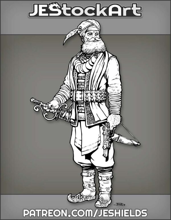 Eastern Diplomat In Turban And Bells With Flintlock Pistol And Saber by Jeshields