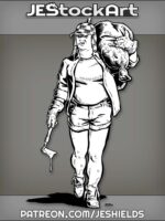 Chubby Redneck Woman With Bloody Tool And Burlap Bag by Jeshields