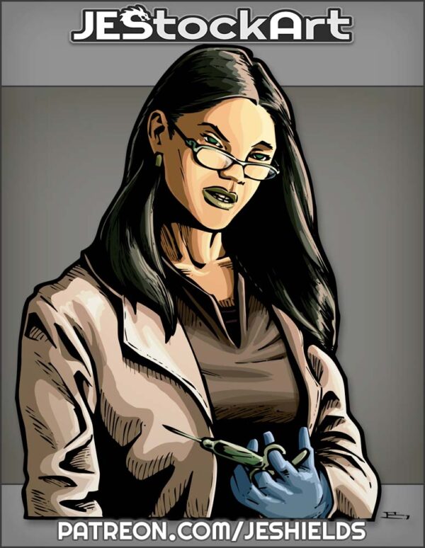 Sinister Woman In Glasses And Lab Coat With Needle by Jeshields