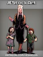 Motherly Figure With Cane Leading Monster Children by Jeshields