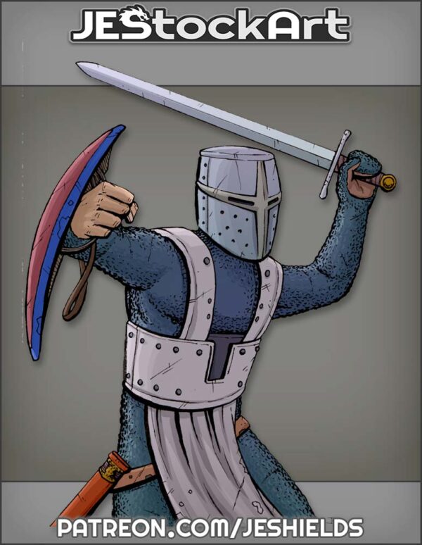 Knight in Bucket Helmet with Buckler Swings a Sword by Jeshields