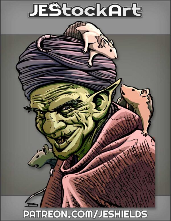 Elderly Goblin In Turban With Pet Rodents by Jeshields
