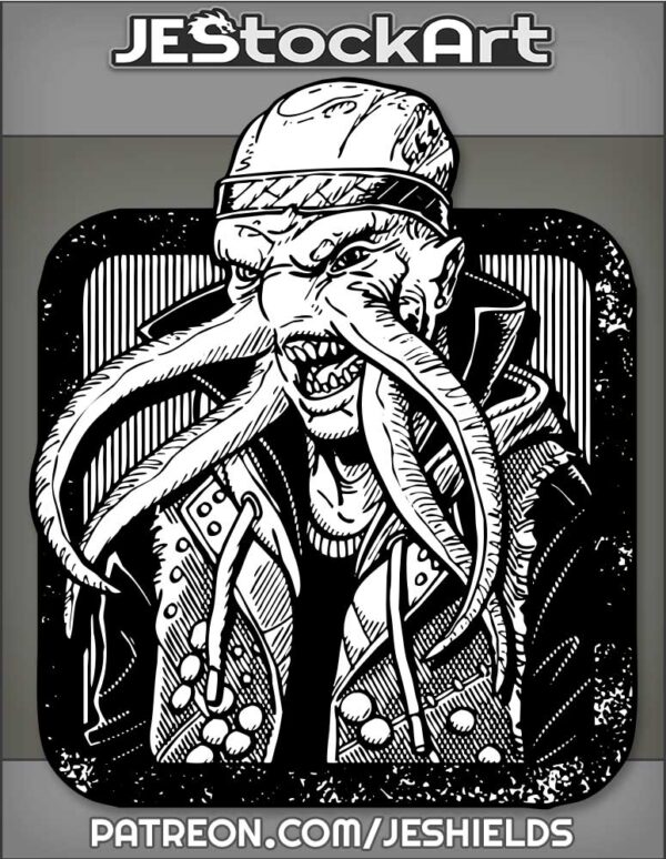 Tentacled Humanoid Punk in Leather Jacket by Jeshields