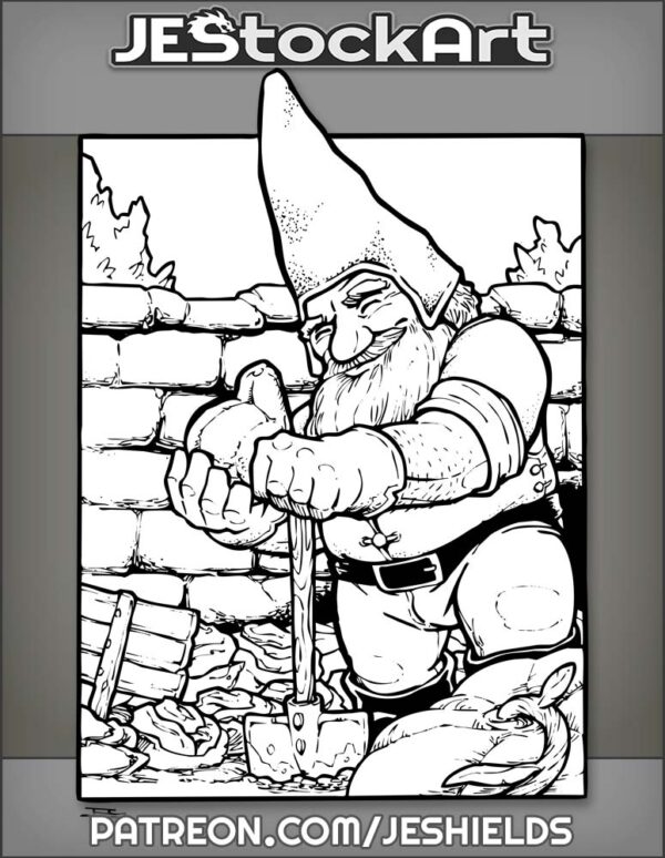 Gnome with Spade and Gourd in Garden by Jeshields