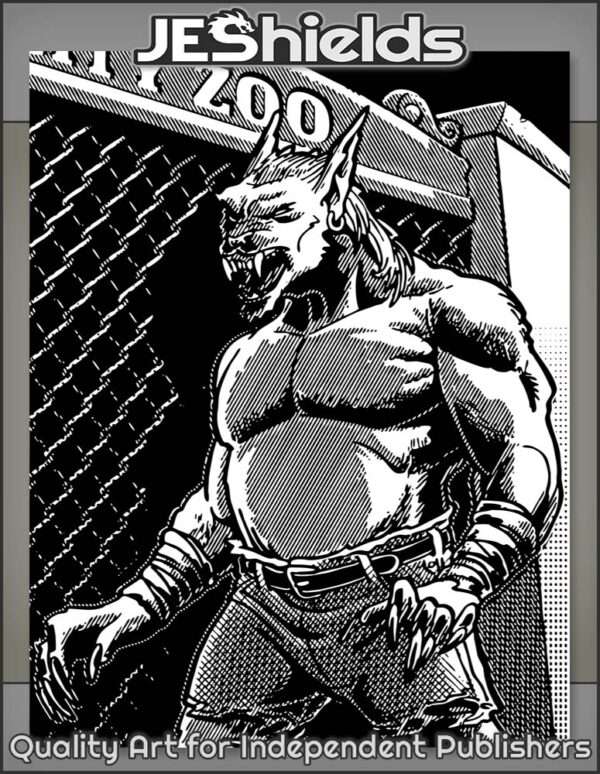 Bulky Werewolf At Zoo Gate During Night by Jeshields