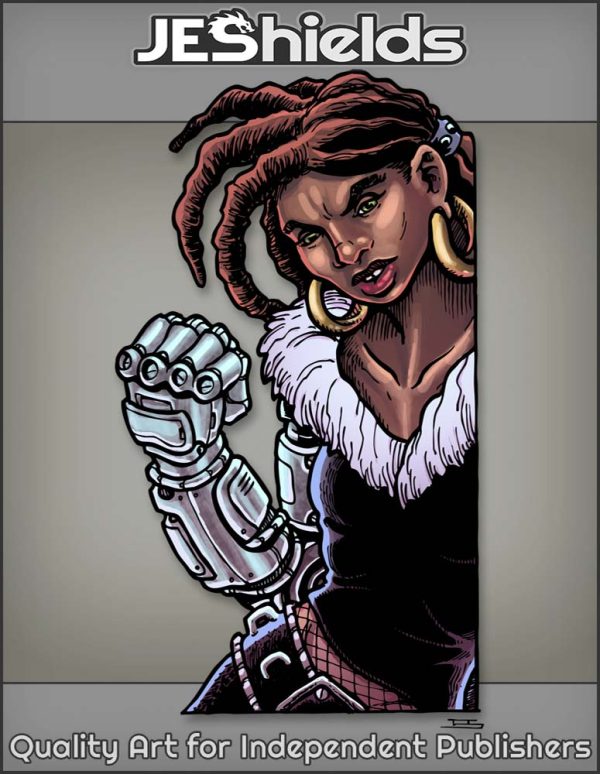 Woman in Dreads and Cybernetic Arm by Jeshields and Ben Soto