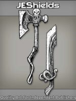 Carved Skull Ax and Wooden Sword by Jeshields