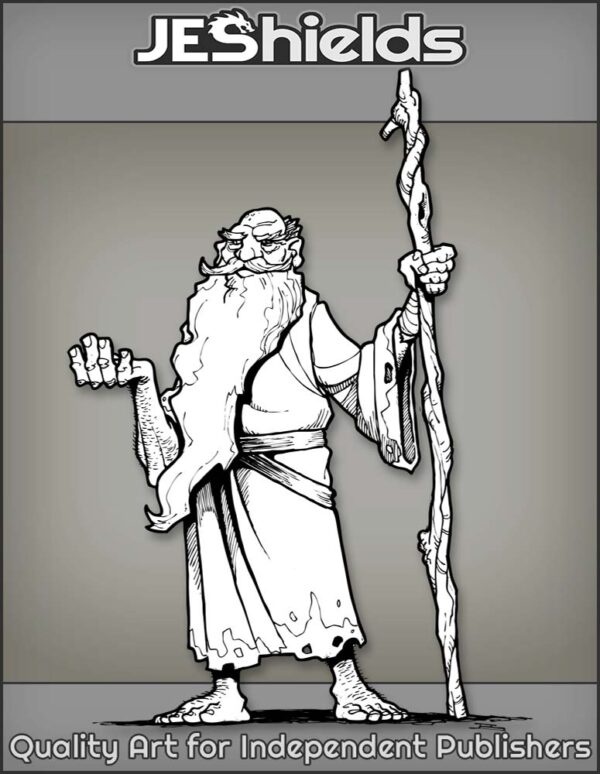 Wise Old Man with Long Beard and Staff by Jeshields