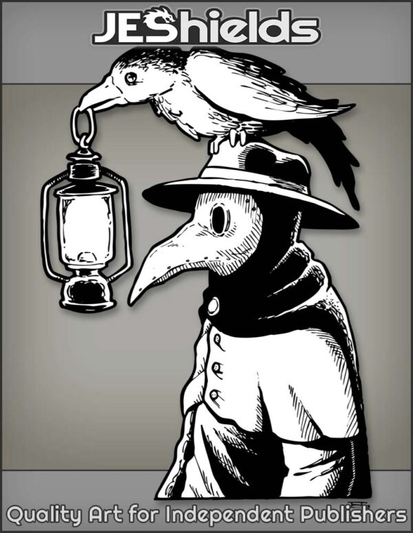 Plague Doctor with Lantern and Raven by Jeshields