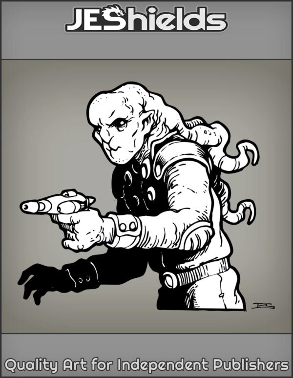 Tentacled Alien in Padded Uniform with Gun by Jeshields
